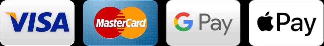 Visa, Mastercard, Google Pay, Apple Pay